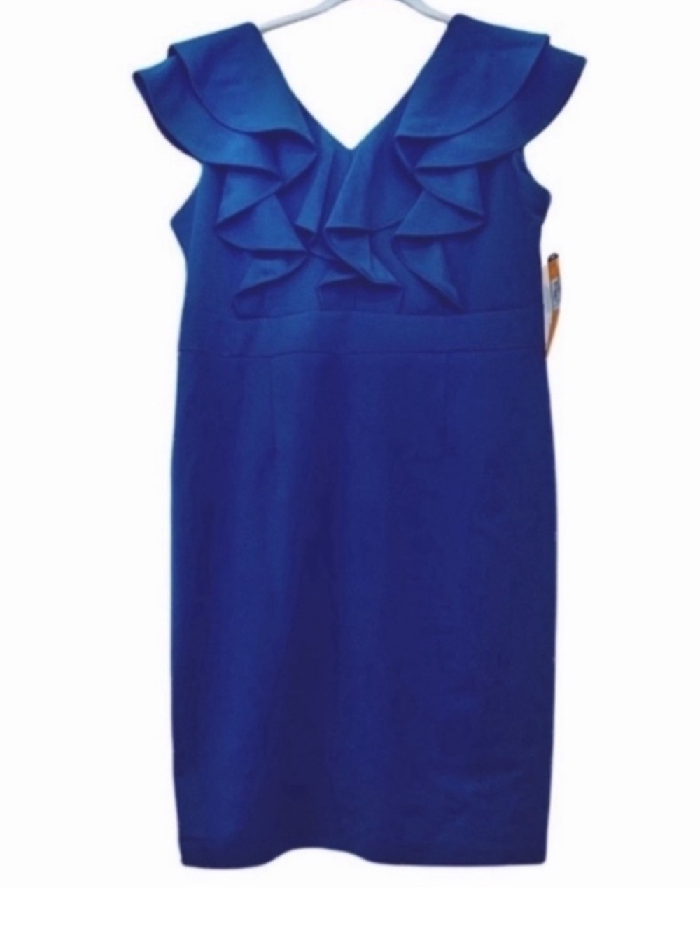 ILE New York Sleeveless Sheath Dress Ruffled V Neckline Blue Size 10 - Picture 8 of 8